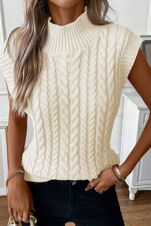 Chaleco de punto trenzado de cuello alto color avena