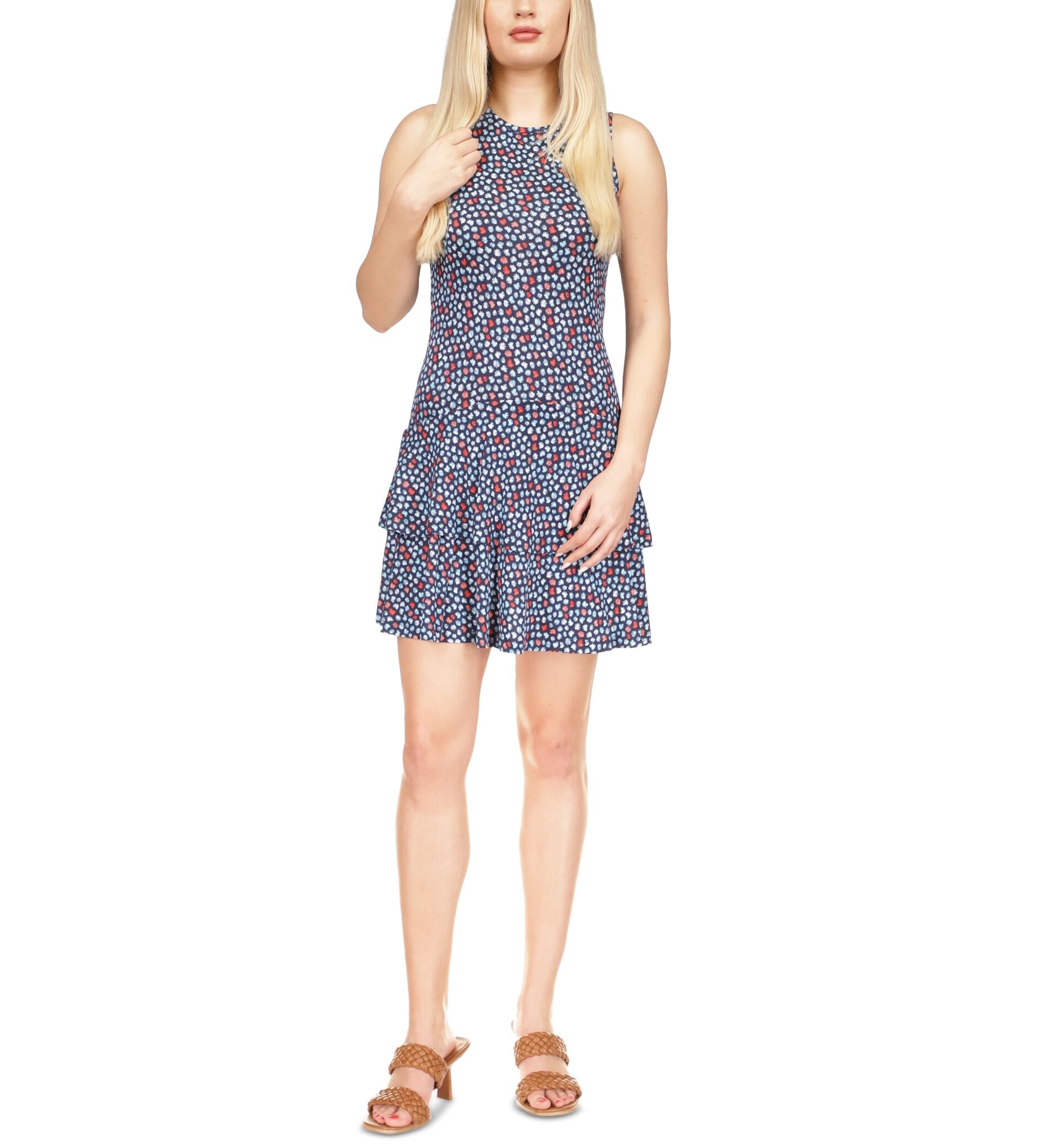 MICHAEL KORS Jersey de mujer con volantes sin forro estampado sin mangas cuello redondo