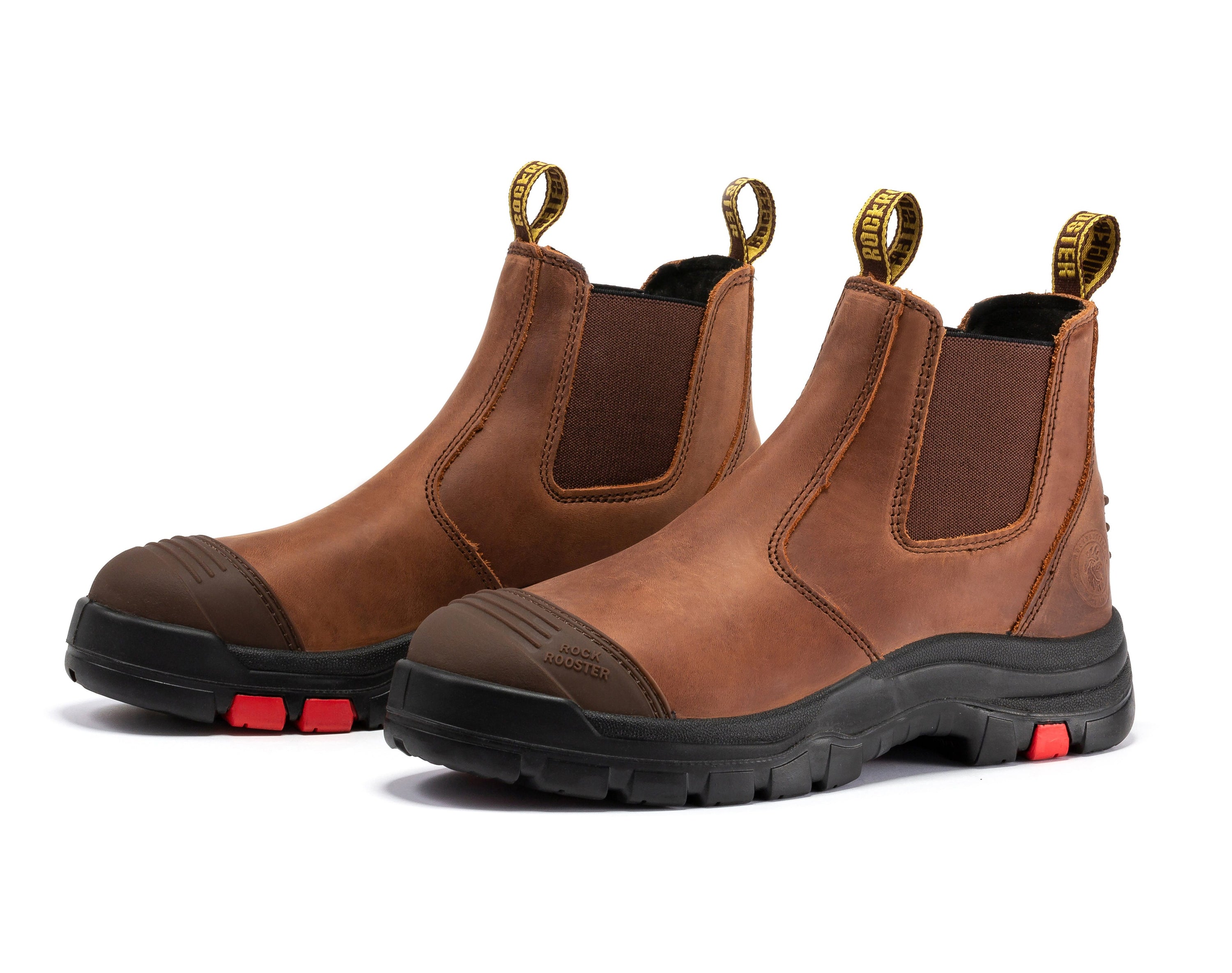 ROCKROOSTER Lumen Brown 6 pulgadas Botas de trabajo de cuero sin cordones AK224