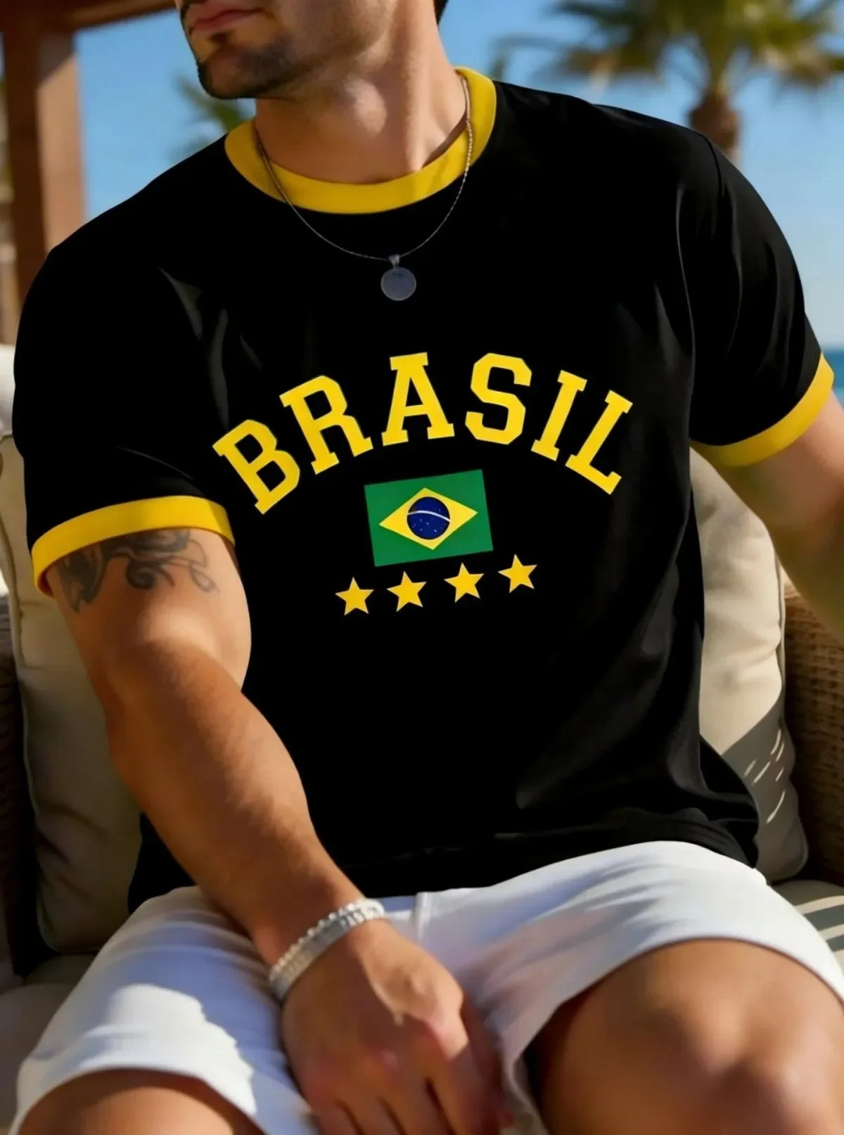 Summer T Shirt For Men 3D Brasil National Flag Printed Short Sleeve Top Casual Round Neck Fashion Men&