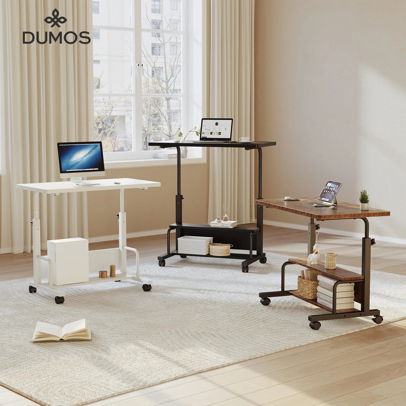 JHK 31.5IN Adjustable Height Mobile Standing Computer Desk with Locking Wheels Metal Frame Portable Workstation for Walking Pad