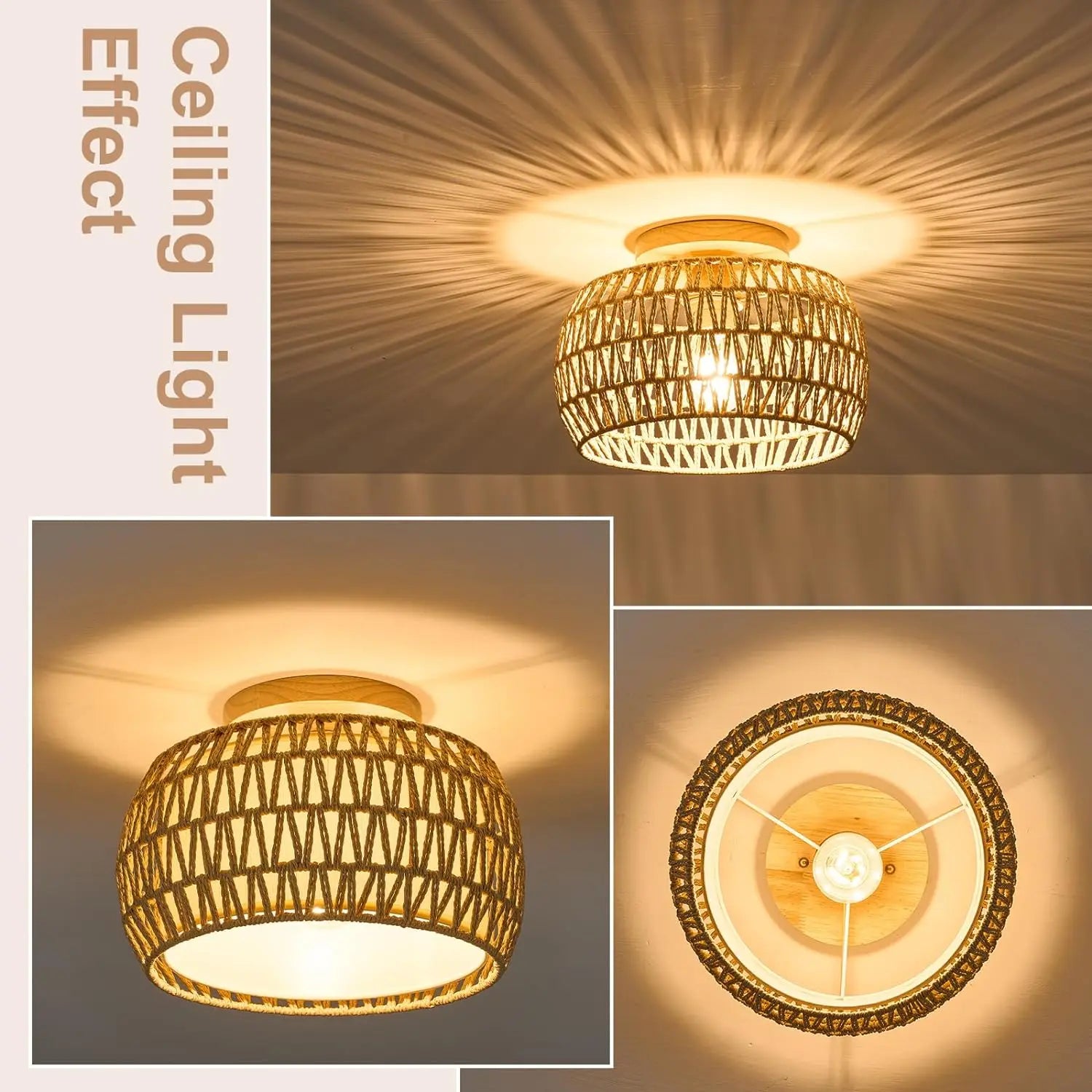 Vine embedded ceiling light, rural style wicker hand woven rope cage Used for dining room, kitchen, bedroom