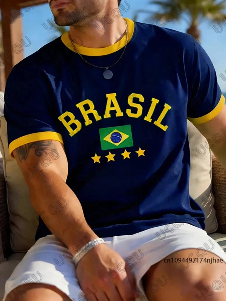 2026 New Summer Brasil National Flag 3D Print T-shirt Men Kids Adult Short-Sleeve O-Neck Casual Outdoor Sports Surfing Tee Top