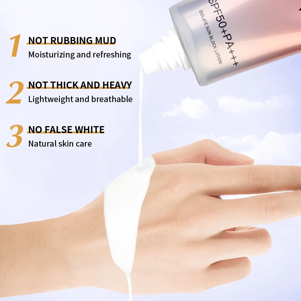 Crema solar duradera Protector facial Bloqueador solar Spf50 Gel Aislamiento Loción Crema Blanqueadora Cremas Hidratante facial Blanqueadora