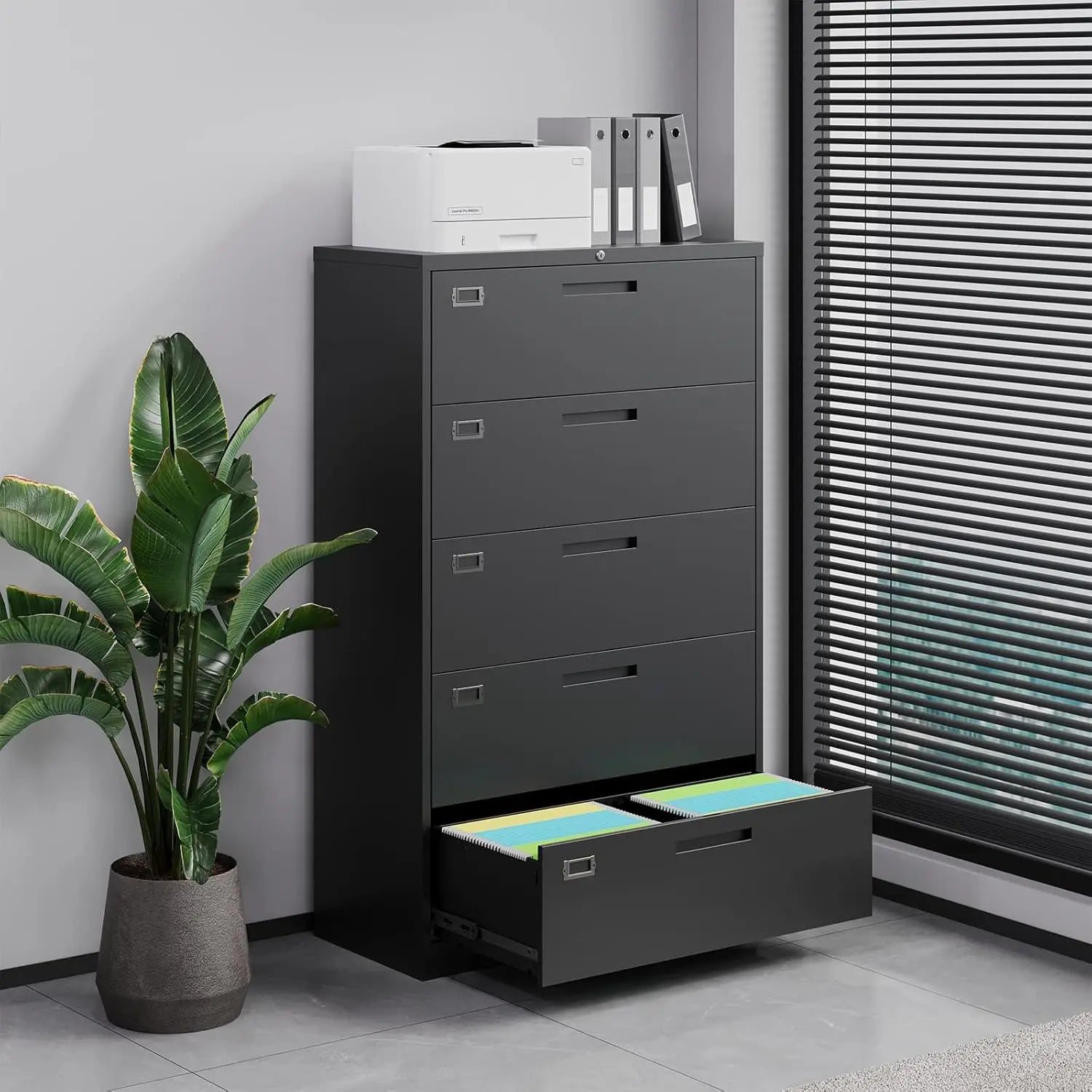 5 Drawer File Cabinet With Lock,Metal Lateral Filing Cabinets For Home Office Hanging Files Letter/Legal/F4/A4, Customize