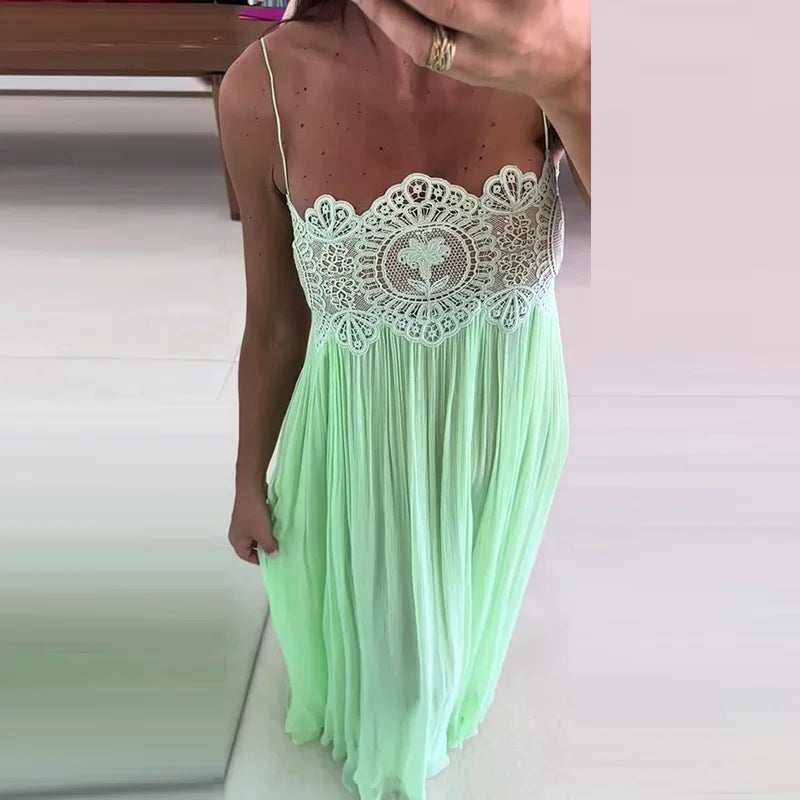 Sheer Layers Lace Stitching Solid Women&