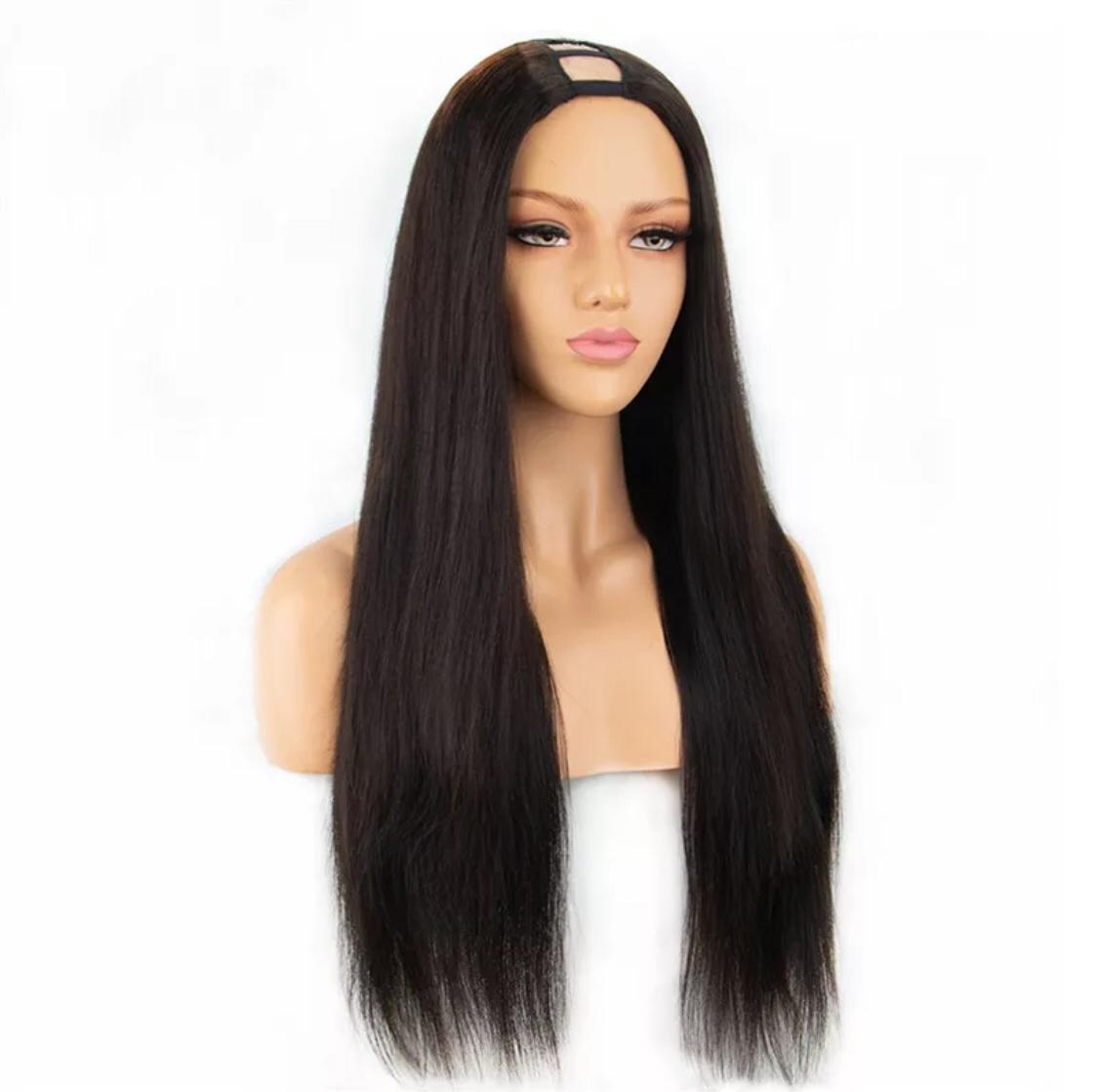 Peluca en U de pelo liso, pelucas de cabello humano para mujeres negras, brasileñas