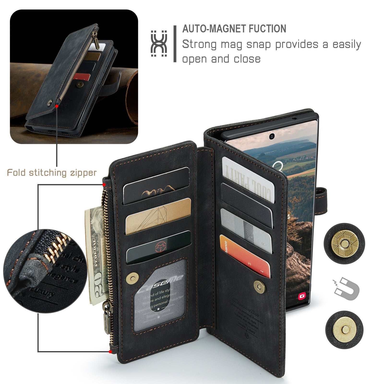 Funda premium tipo cartera para iPhone X a iPhone 14