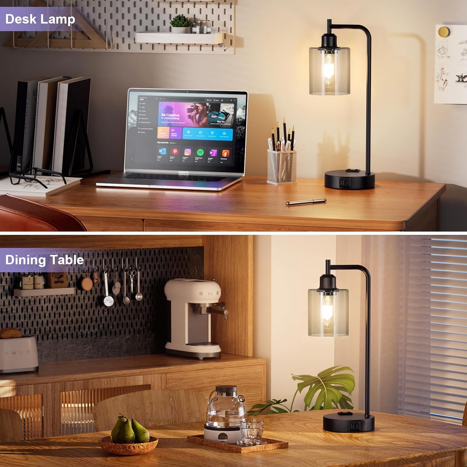 Lámparas de mesa USB regulables de 3 intensidades con pantalla de cristal gris - par