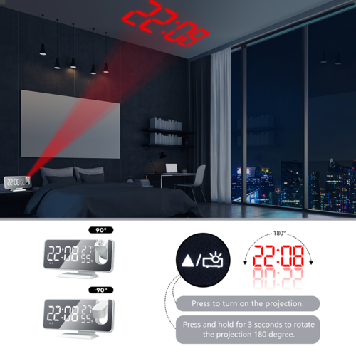 Proyector LED de reloj despertador inteligente digital con radio FM