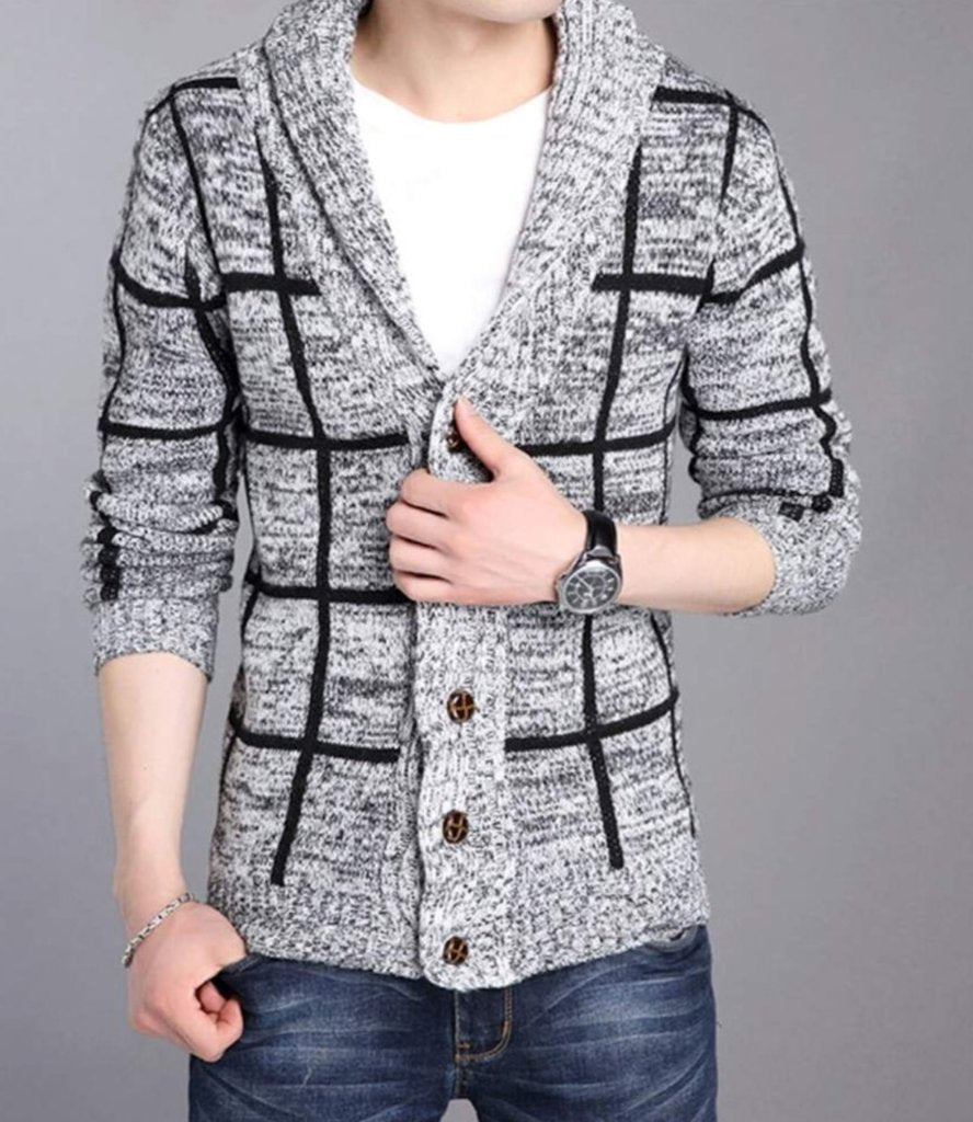 Cárdigan gris con cuello chal para hombre