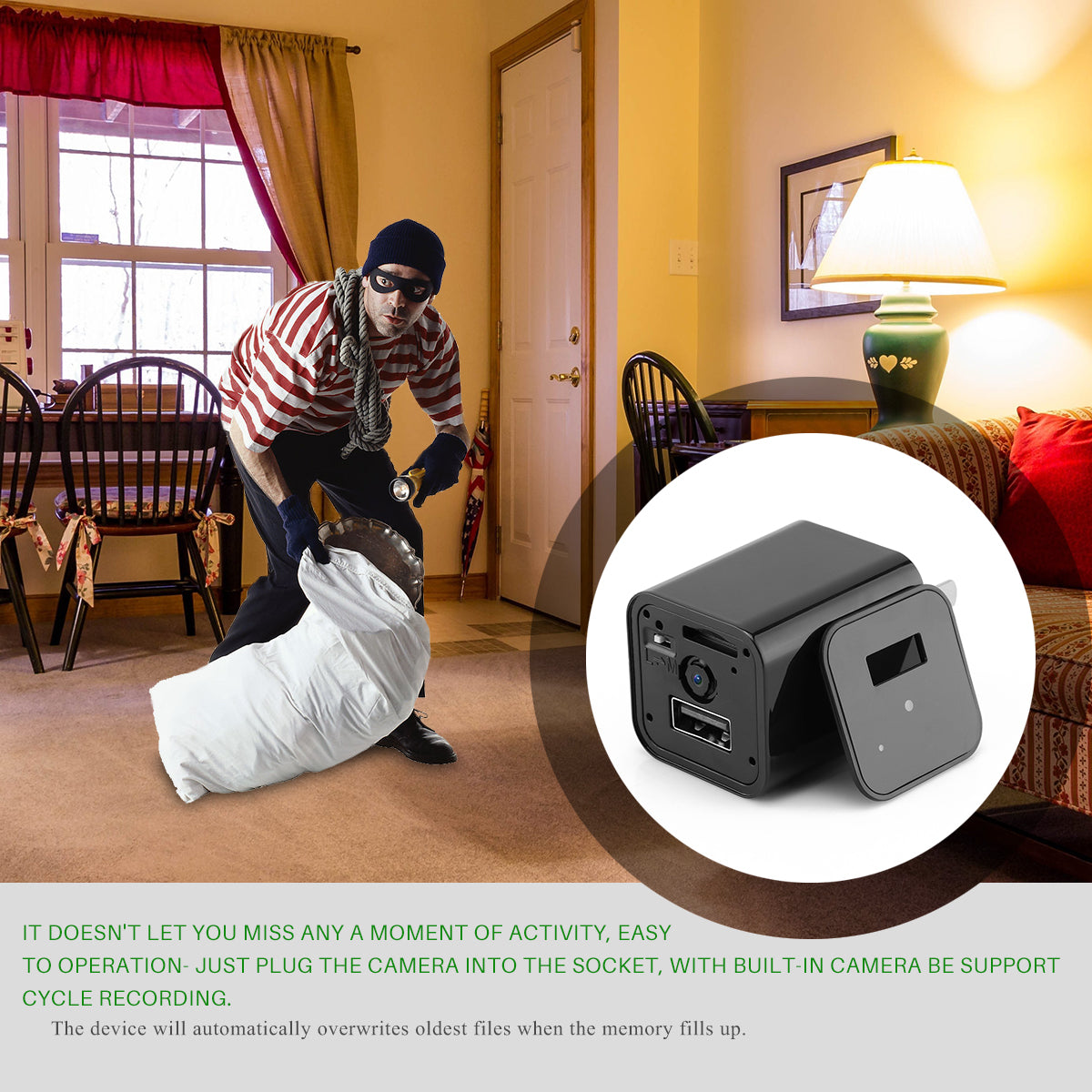 Cargador USB con cámara oculta 1080P HD para seguridad en el hogar