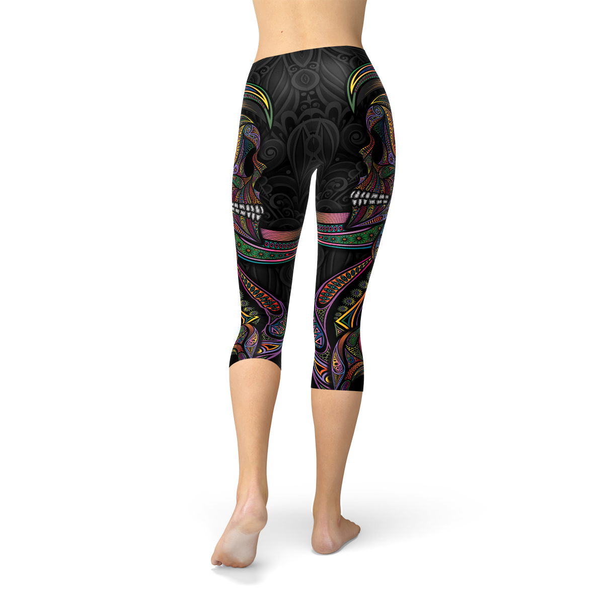 Leggings capri de calaveras de azúcar para mujer