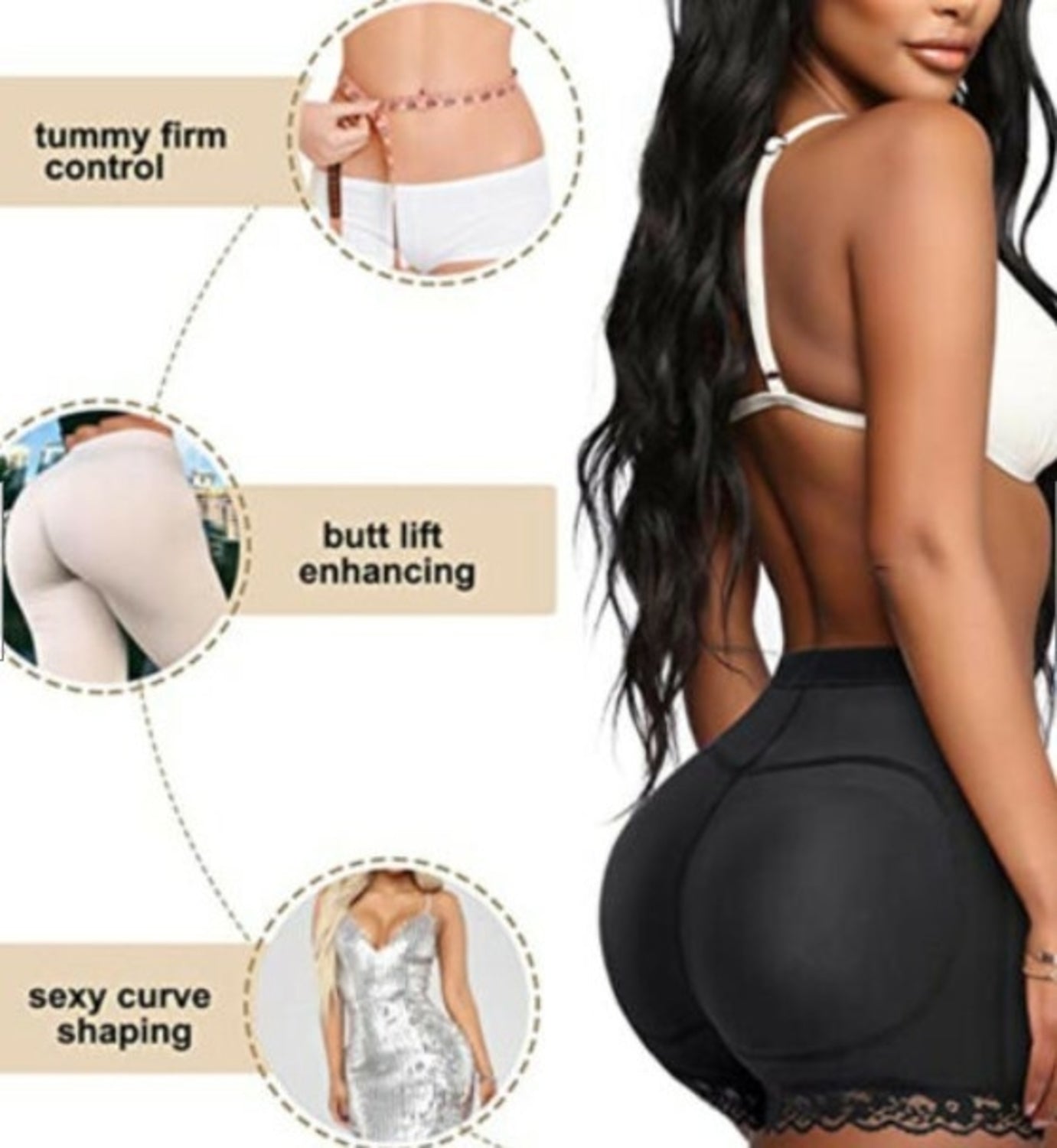 Panty faja de realce de glúteos con relleno