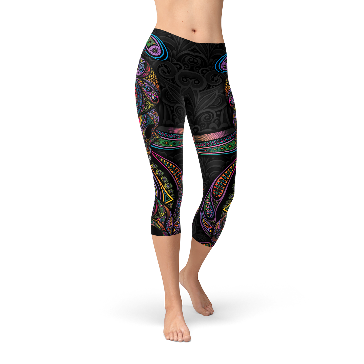 Leggings capri de calaveras de azúcar para mujer