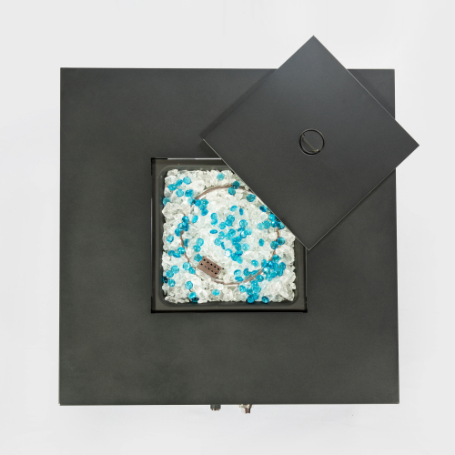 Mesa de fogata de gas cuadrada de mimbre marrón oscuro para exteriores