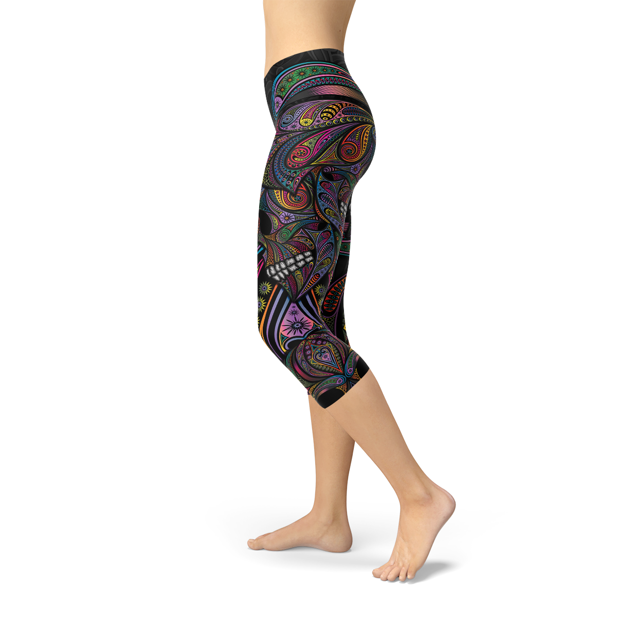 Leggings capri de calaveras de azúcar para mujer