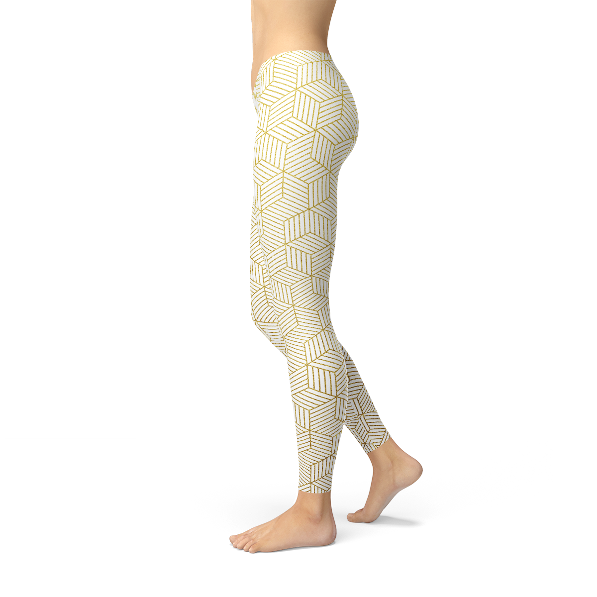 Leggings blancos de mujer con cubos geométricos