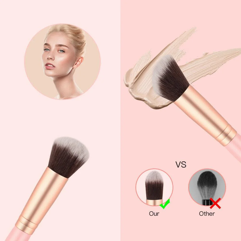Juego de 14 brochas de maquillaje rosas