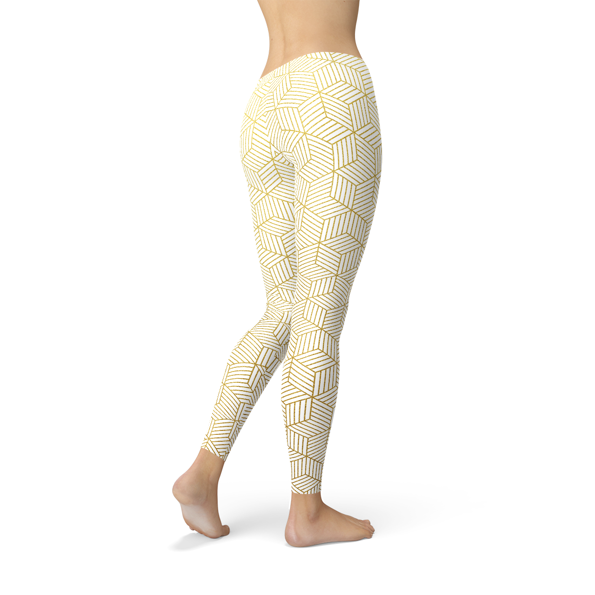Leggings blancos de mujer con cubos geométricos