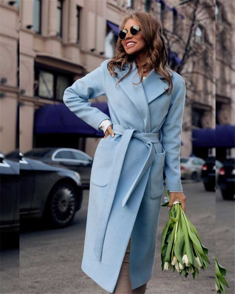 Ropa de abrigoChaquetas mezcla parkas bolsillos cinturón Abrigos de lana para mujer
