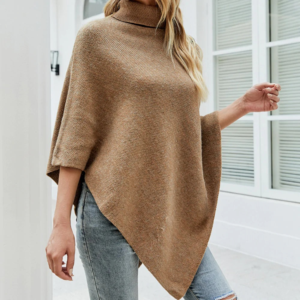 Poncho de cuello alto para mujer con detalles de botones laterales