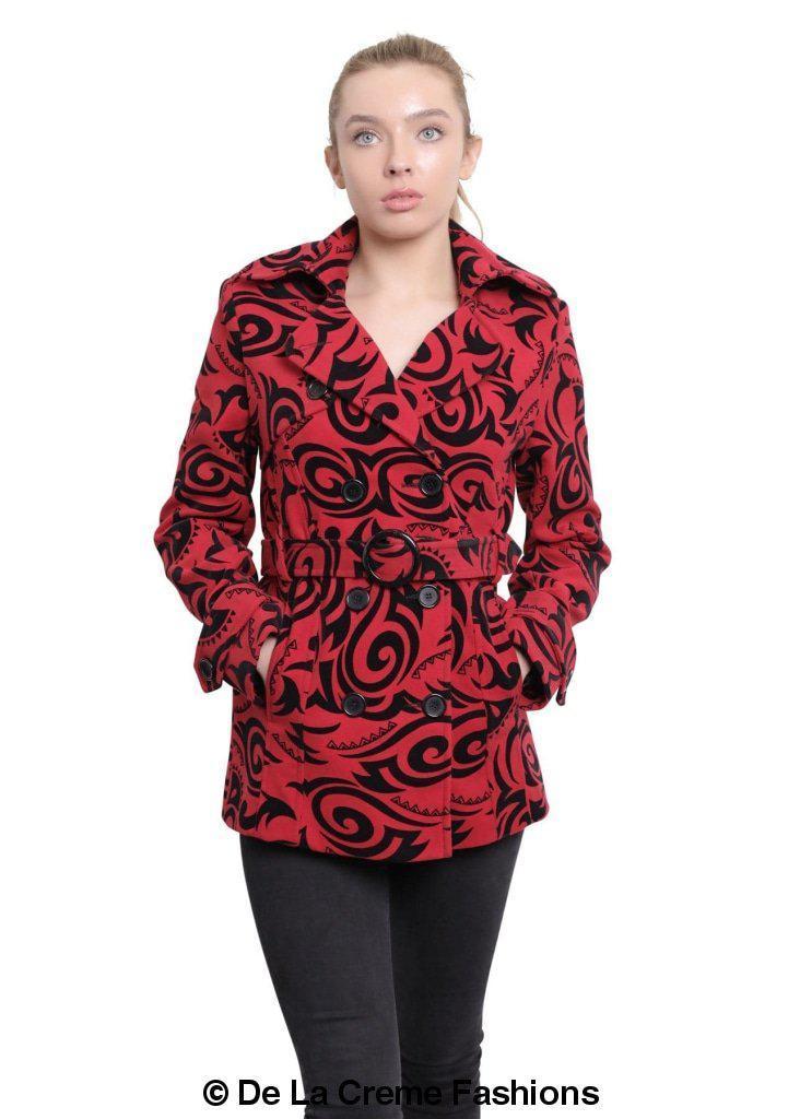 De La Creme - Abrigo corto cruzado con estampado tribal para mujer