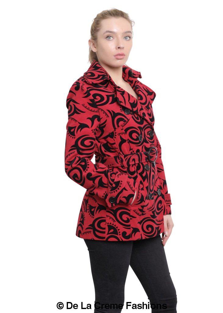 De La Creme - Abrigo corto cruzado con estampado tribal para mujer