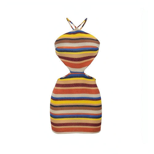 Vestido ajustado elegante a rayas con cuello halter y cordones para mujer