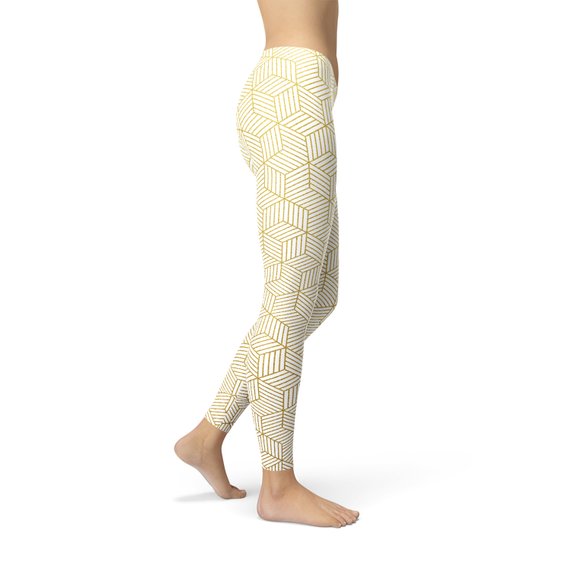 Leggings blancos de mujer con cubos geométricos