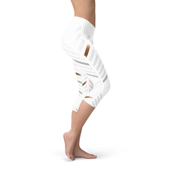 Mallas capri blancas a rayas para mujer
