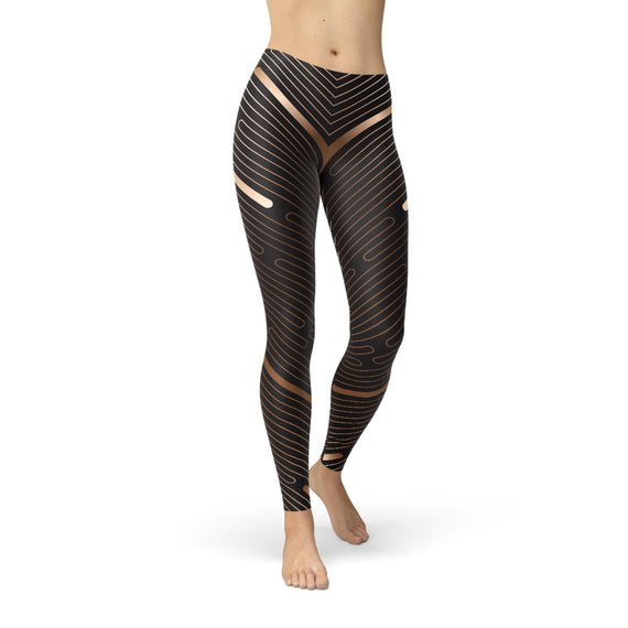 Leggings deportivos marrones de mujer con rayas