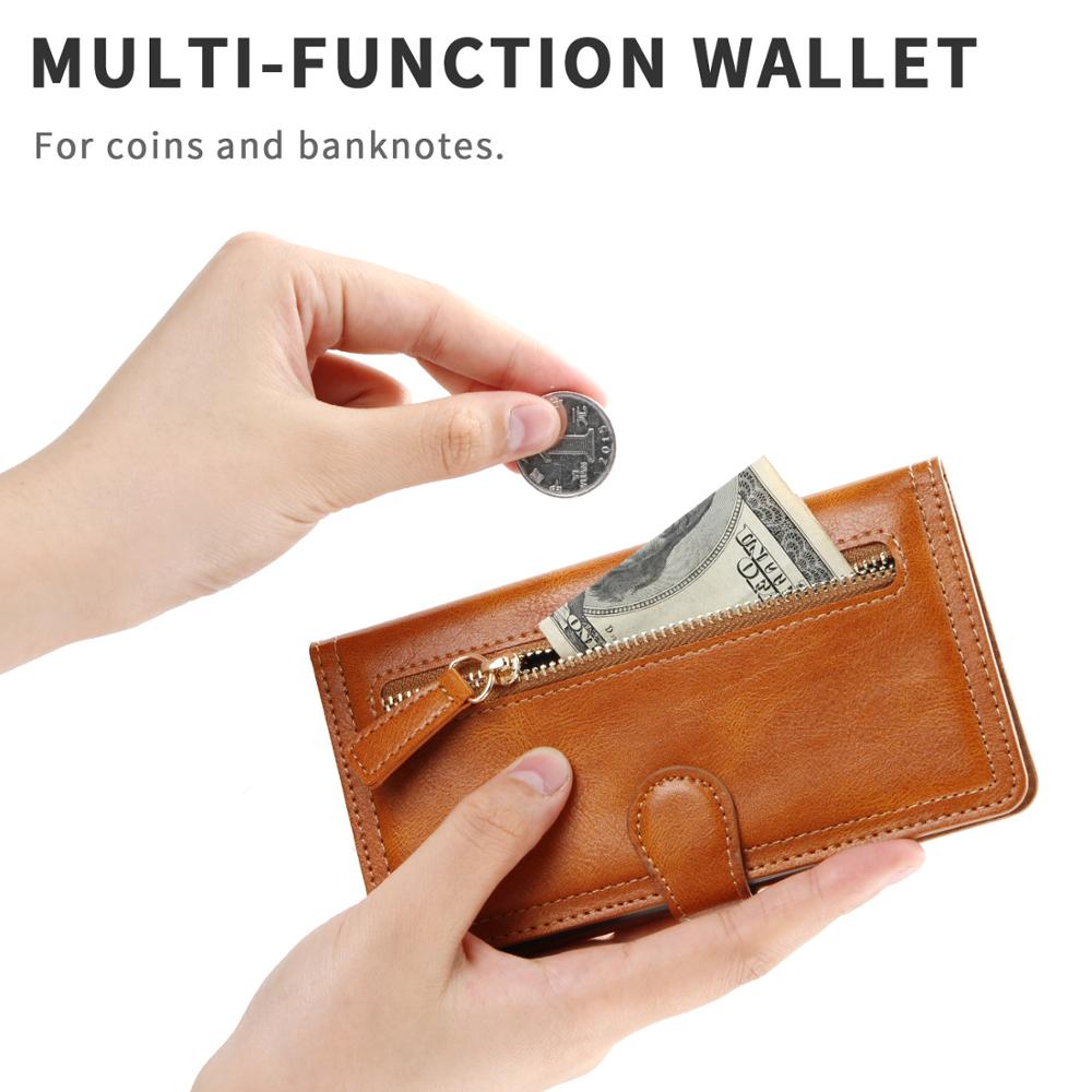 Estuche tipo cartera con cremallera y soporte de carga inalámbrica para iPhone