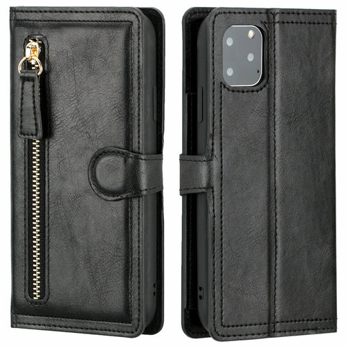 Estuche tipo cartera con cremallera y soporte de carga inalámbrica para iPhone