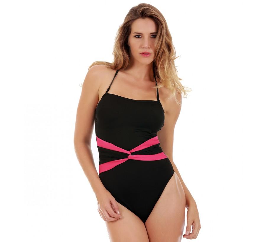 Bañador de una pieza InstantFigure con parte delantera cruzada en contraste 13559P