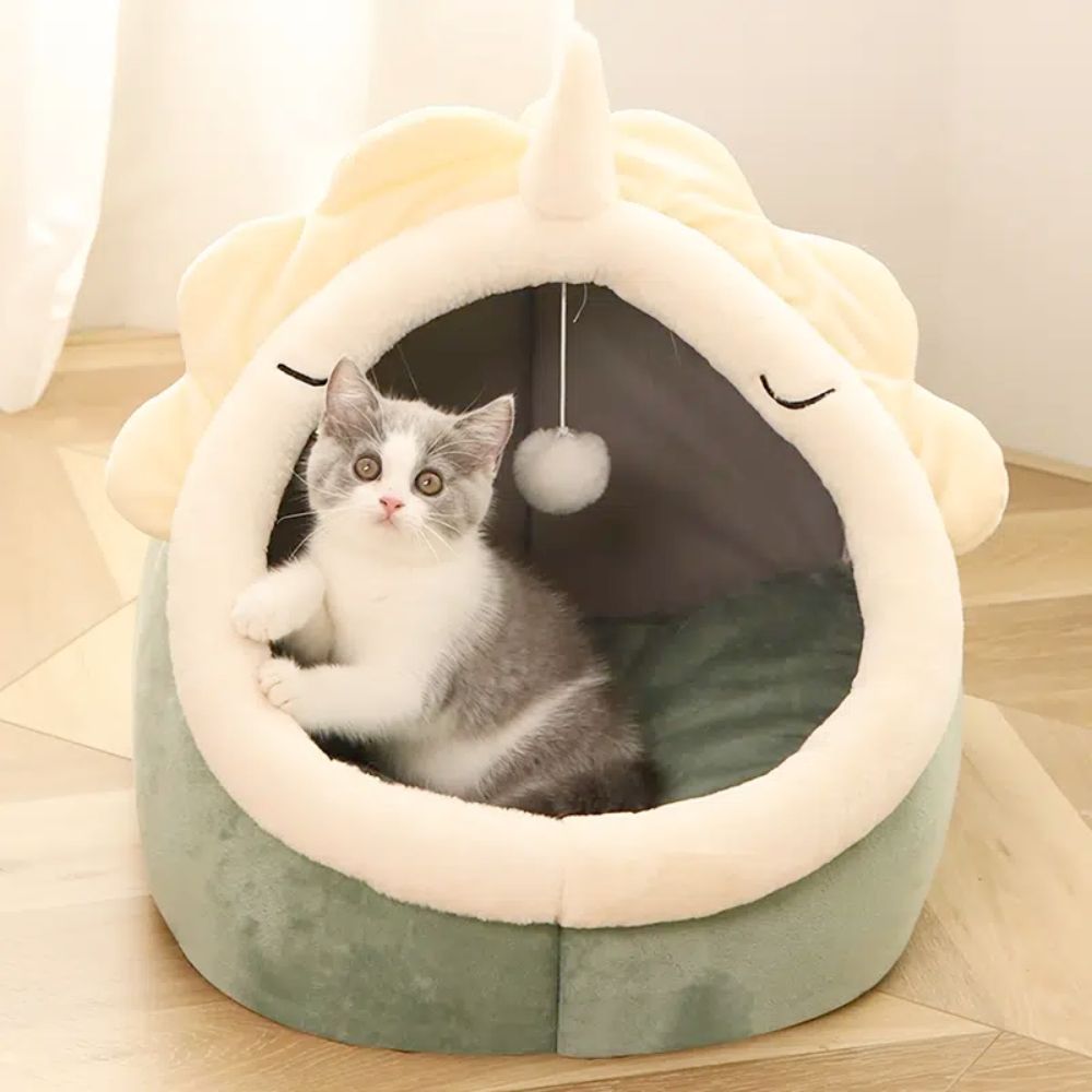 Adorable casa para mascotas con diseño de dinosaurio y juguete
