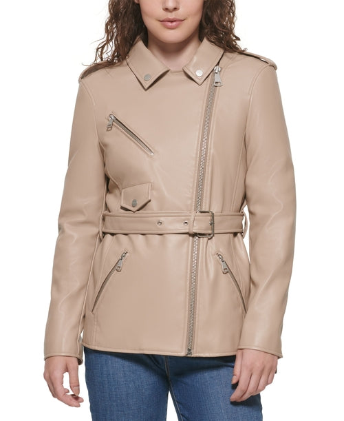 Chaqueta motera de piel sintética con cinturón DKNY