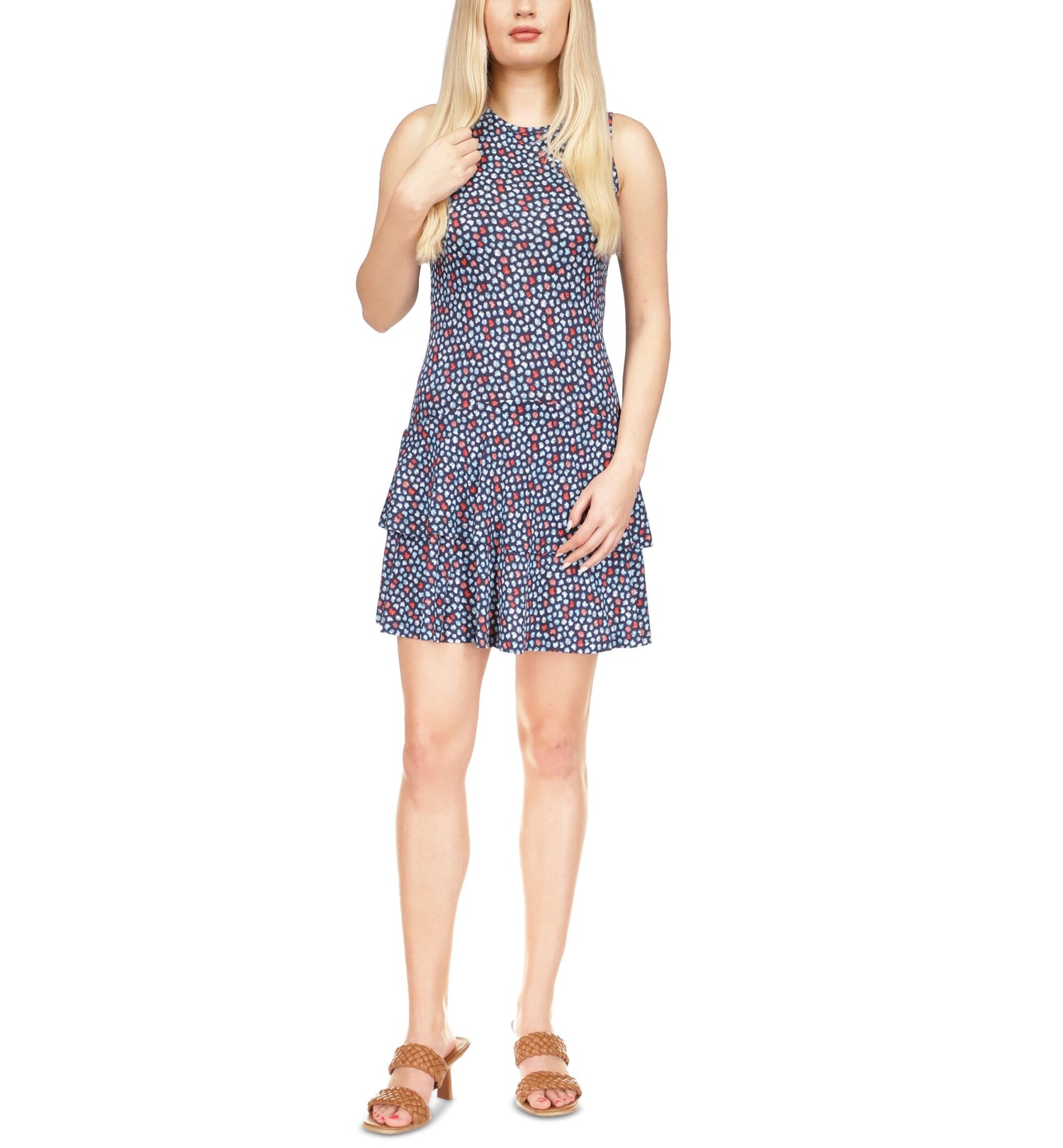 MICHAEL KORS Jersey de mujer con volantes sin forro estampado sin mangas cuello redondo