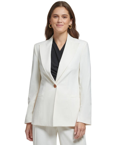 Blazer de manga larga con cuello de pico y un solo botón para mujer DKNY