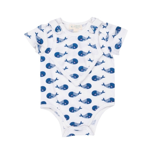 Bodysuit de manga corta para bebé con babero - Ballena azul