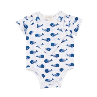 Bodysuit de manga corta para bebé con babero - Ballena azul