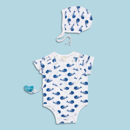 Bodysuit de manga corta para bebé con babero - Ballena azul