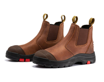 ROCKROOSTER Lumen Brown 6 pulgadas Botas de trabajo de cuero sin cordones AK224