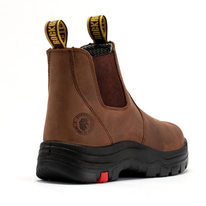 ROCKROOSTER Lumen Brown 6 pulgadas Botas de trabajo de cuero sin cordones AK224