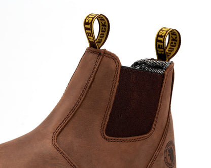 ROCKROOSTER Lumen Brown 6 pulgadas Botas de trabajo de cuero sin cordones AK224