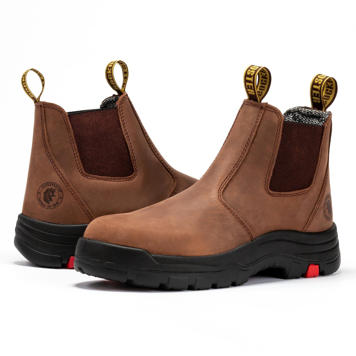 ROCKROOSTER Lumen Brown 6 pulgadas Botas de trabajo de cuero sin cordones AK224