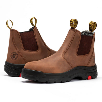 ROCKROOSTER Lumen Brown 6 pulgadas Botas de trabajo de cuero sin cordones AK224