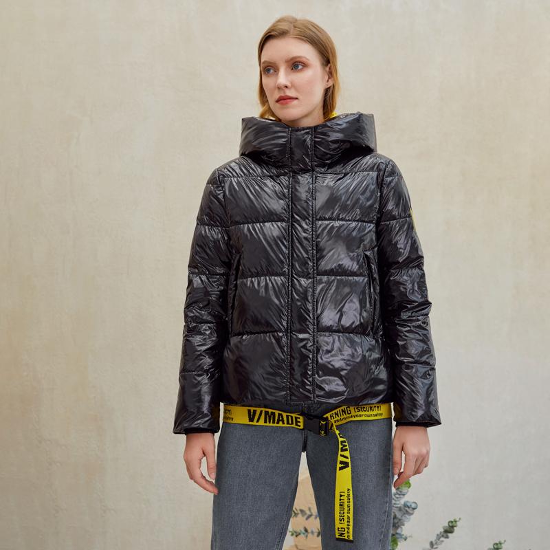 Abrigos cortos de invierno para mujer, parkas cálidas con capucha y chaqueta brillante para damas