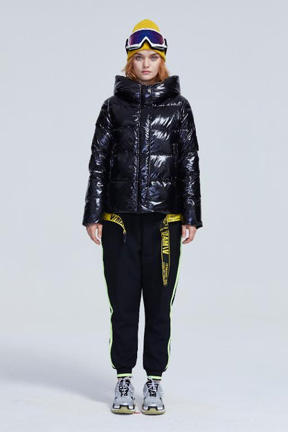 Abrigos cortos de invierno para mujer, parkas cálidas con capucha y chaqueta brillante para damas