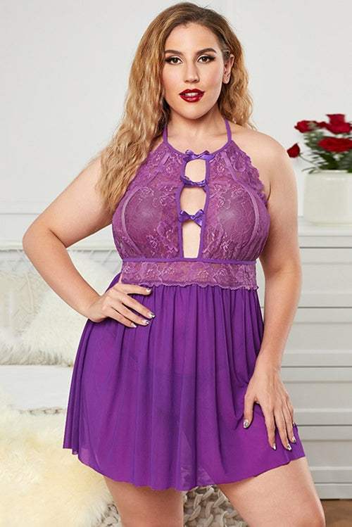 Body de encaje de cuello halter sin espalda de malla tallas grandes